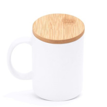 TAZA CERAMICA 370 CON TAPA BAMBU